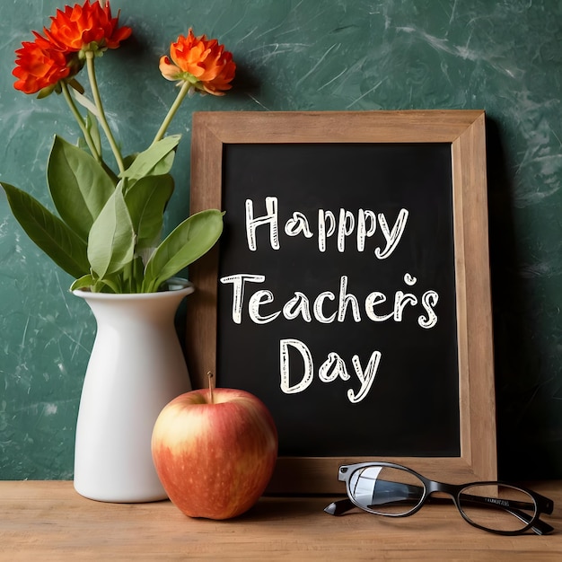 a framed chalkboard with flowers and a framed picture of a vase with orange flowers