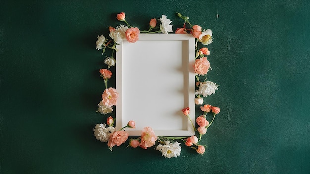 a framed mirror with a white frame that says  flowers