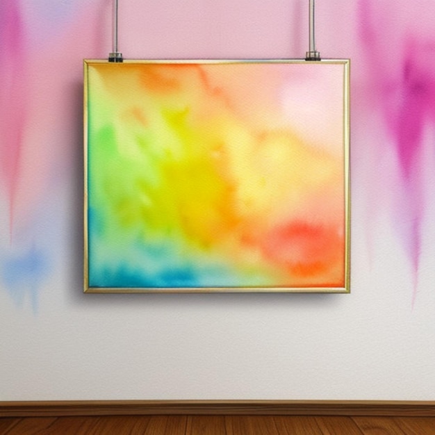 a framed painting on a wall with a colorful background