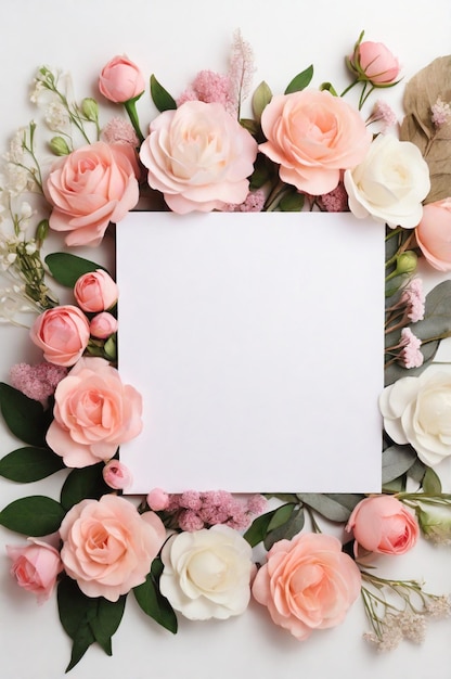 Photo a framed photo of a bouquet of flowers with a white frame