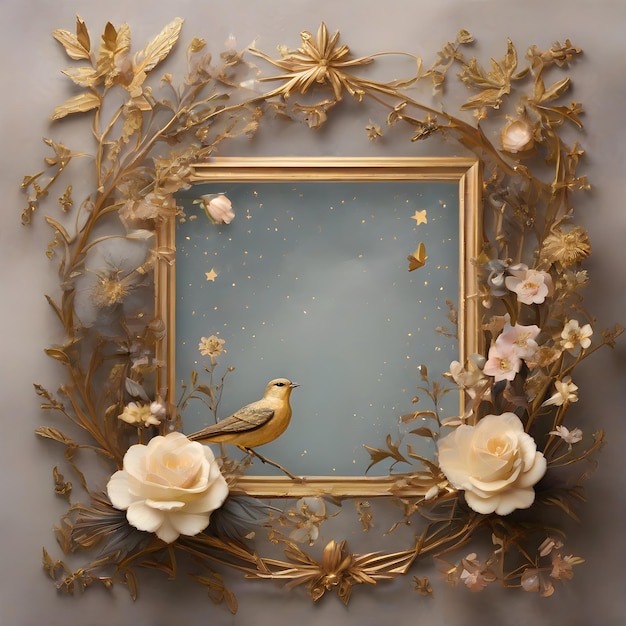 a framed picture of a bird and flowers with a frame that says bird