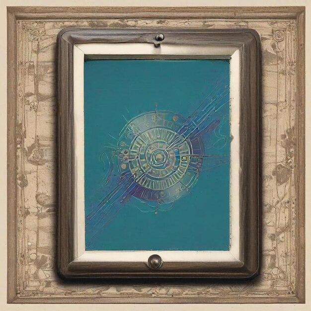 Photo a framed picture of a blue and brown abstract painting