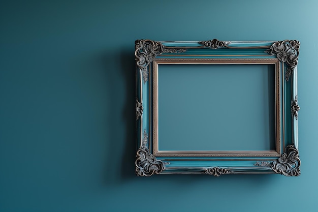 a framed picture of a blue frame with a silver frame