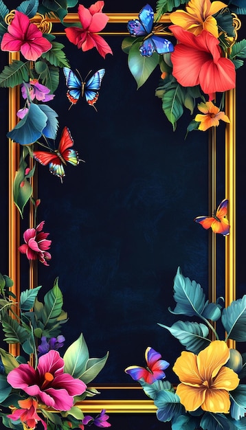 Photo a framed picture of butterflies and flowers with a frame that says butterflys