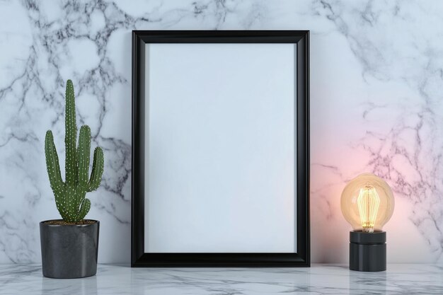 a framed picture of a cactus in a black frame