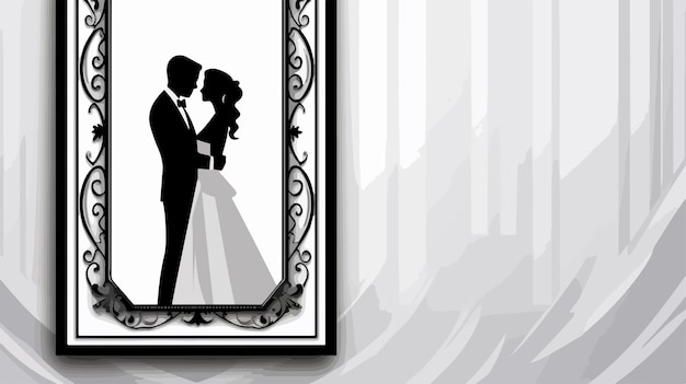 Photo a framed picture of a couple and a mirror with the silhouette of a bride and groom