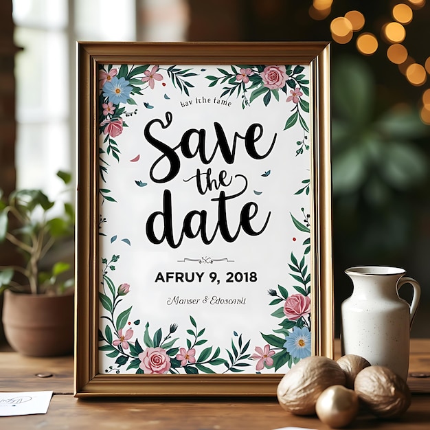 a framed picture of a date that says save the date