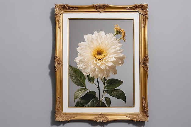 A framed picture of a flower with a gold frame