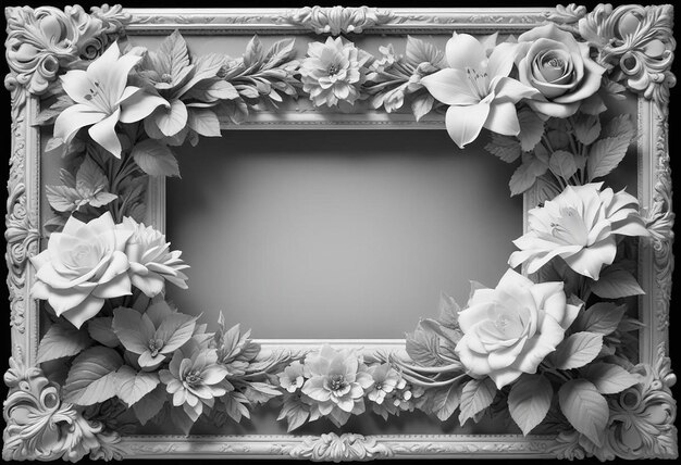 a framed picture of flowers and a frame with a white background