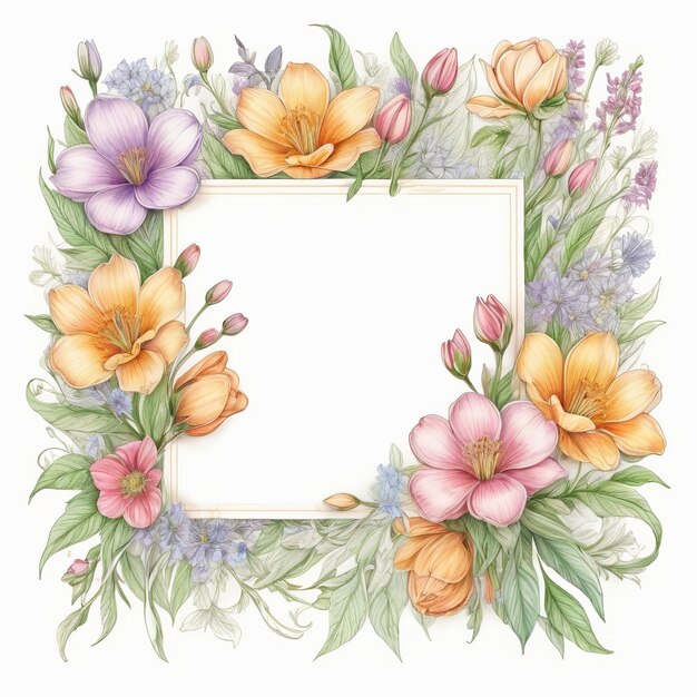 a framed picture of flowers and leaves with a frame for the letter e