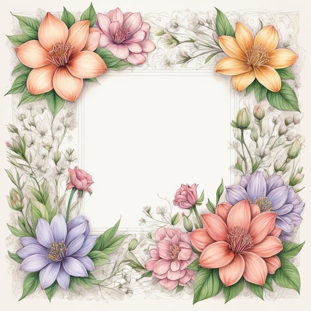 a framed picture of flowers and leaves with a frame for the text quot spring quot