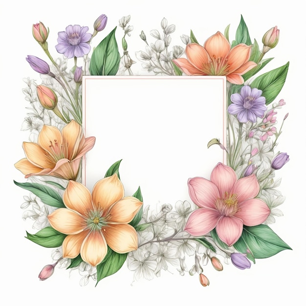 a framed picture of flowers and leaves with a mirror