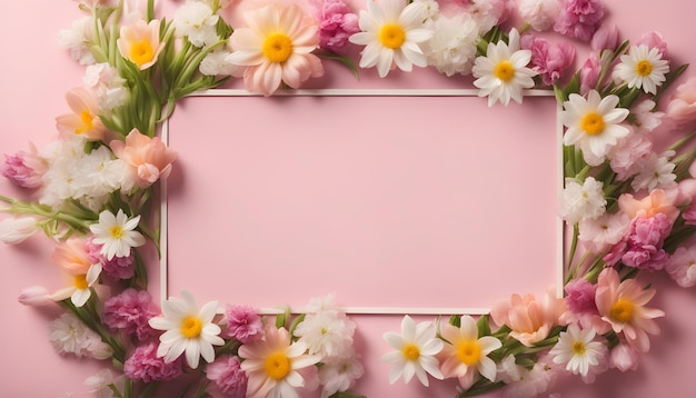 a framed picture of flowers with a pink background