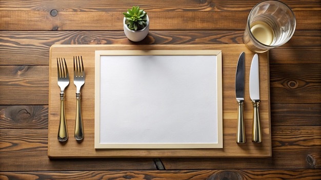 a framed picture of a fork and a knife on a table