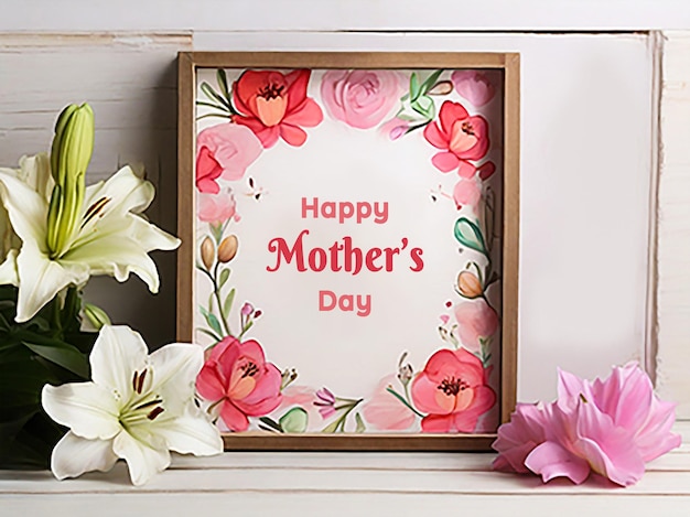 a framed picture of a mothers day card with flowers and text on it