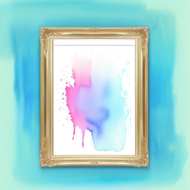 a framed picture of a pink and blue abstract painting