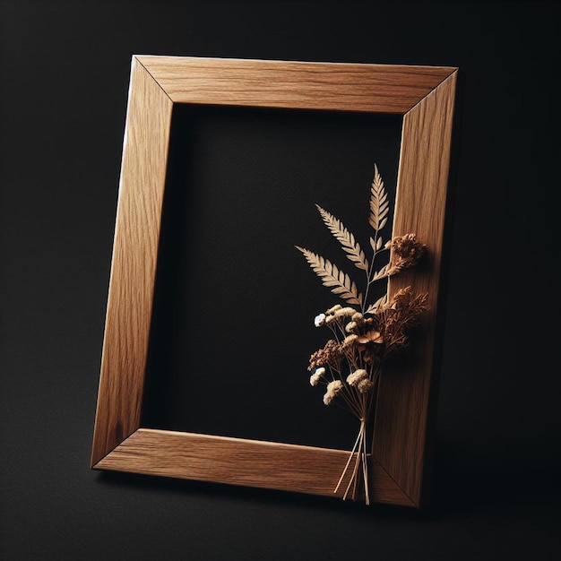 a framed picture of a plant and a wooden frame with a flower in it