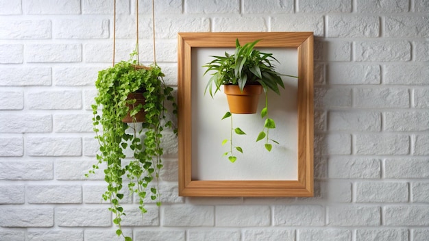 Photo a framed picture of a plant and a wooden frame