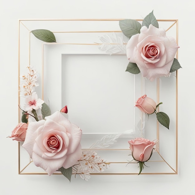 a framed picture of roses and leaves with a white frame