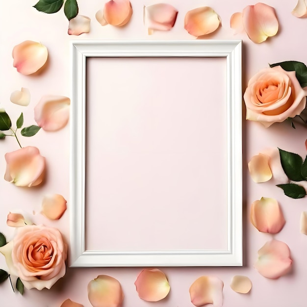 a framed picture of roses and a white frame with a pink frame