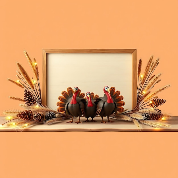 Photo a framed picture of three turkeys on a table