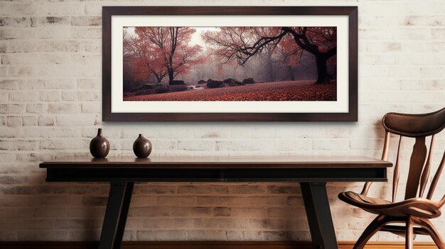 Photo a framed picture of a tree and a forest in the background