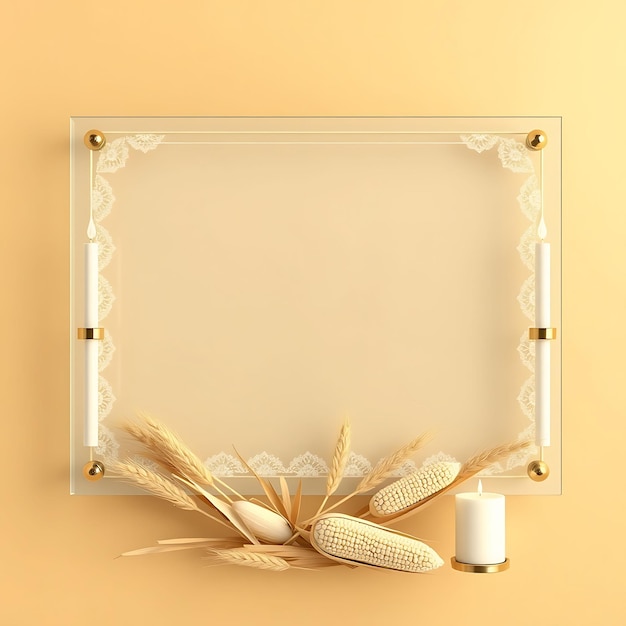 a framed picture of a wreath with a candle and a candle