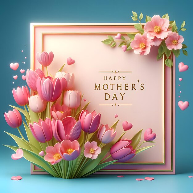 a framed poster for a happy mothers day with pink tulips and a framed picture of a mothers day