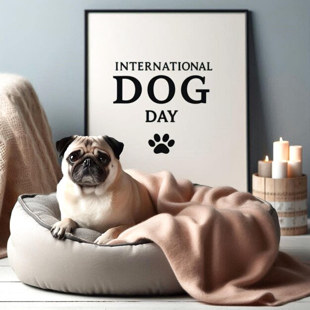 Photo a framed poster for international international day of international day with a dog on it