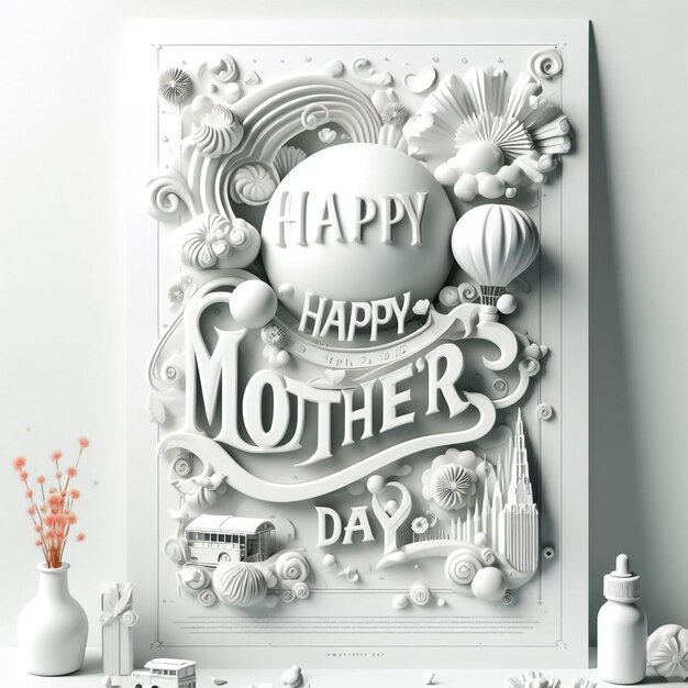 a framed poster for mothers day is displayed on a table