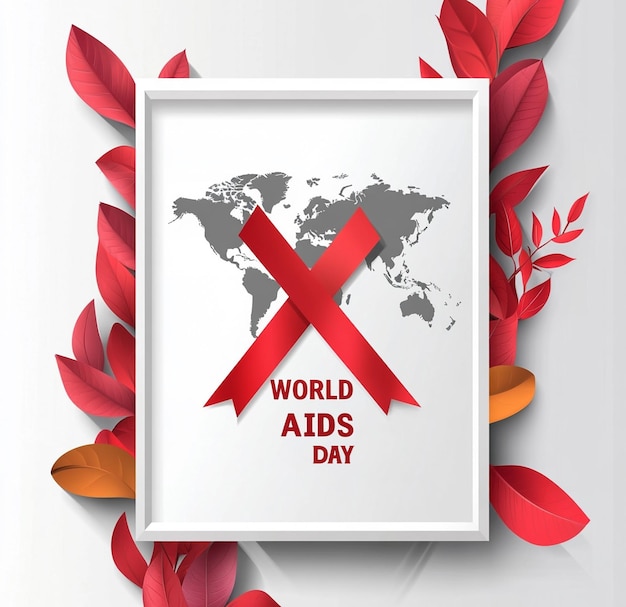 a framed poster of a world with a red ribbon around it