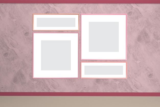 Frames On Wall Front Side In Pink Background