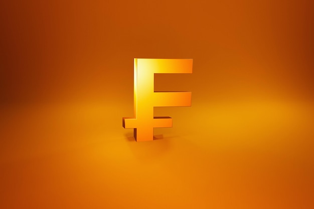 Franc currency gold symbol on golden background 3d render