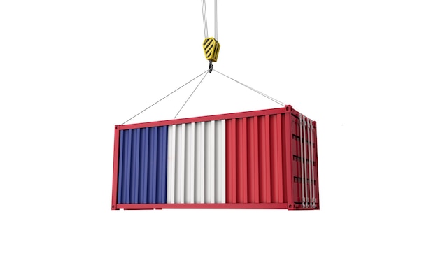 France flag cargo trade container hanging from a crane d render