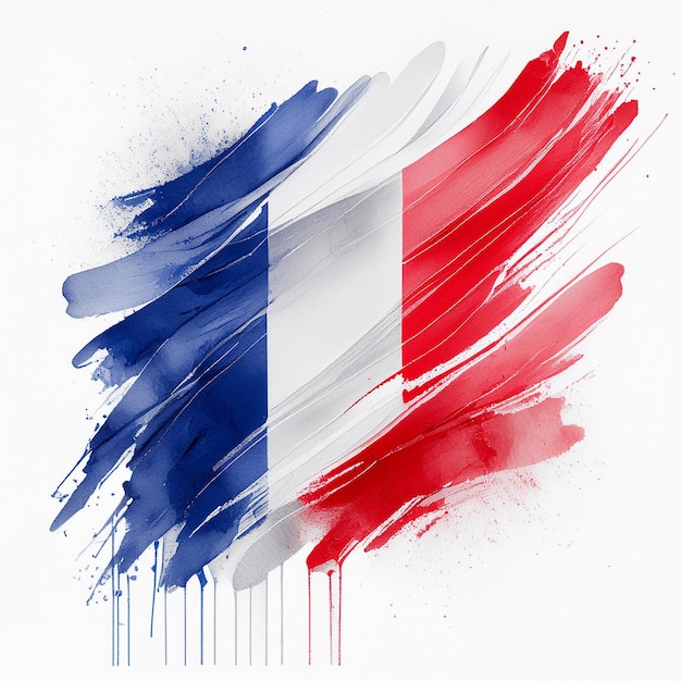 Photo france flag painted on white watercolor background