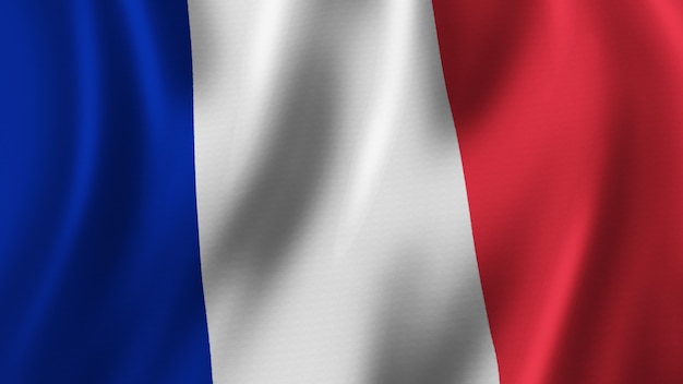 France Flag Waving Closeup 3D Rendering With High Quality Image with Fabric Texture