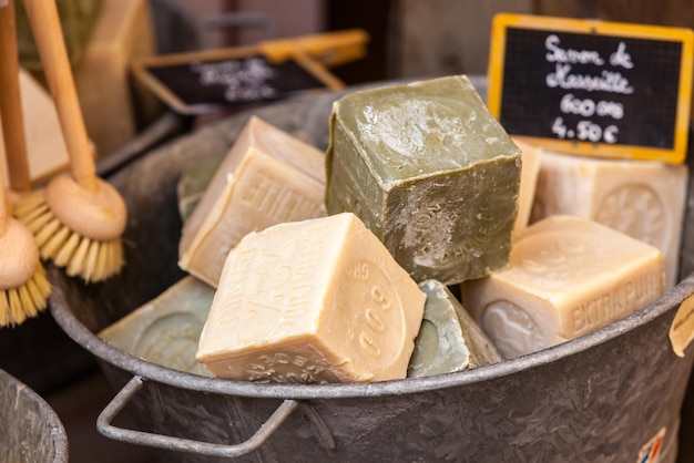 FRANCE LISLESURLASORGUE  AUGUST 07 Handmade soap in a beauty shop in Provence France on August 07 2014