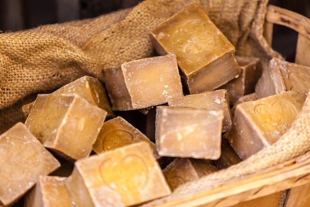 FRANCE LISLESURLASORGUE  AUGUST 07 Handmade soap in a beauty shop in Provence France on August 07 2014