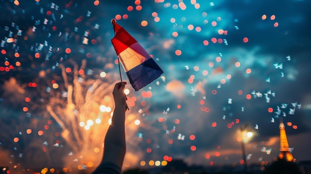 Photo france national flag city light night bokeh