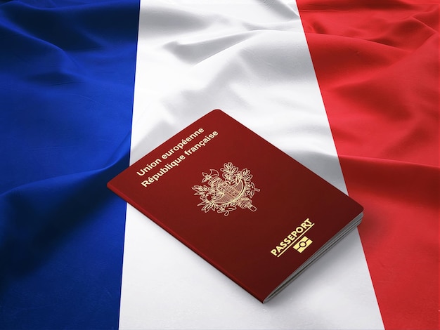 France passport on the top of a French flag