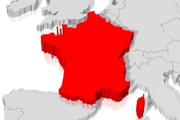 Photo france red country shape 3d illustration