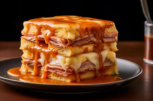 Francesinha a traditional Portuguese sandwich layered with meats and cheese