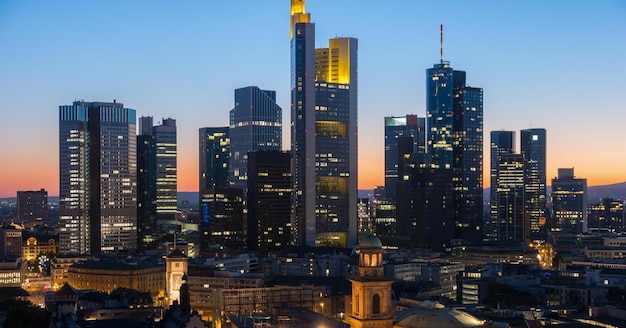 Frankfurt am Main Germany Financial District skyline at night