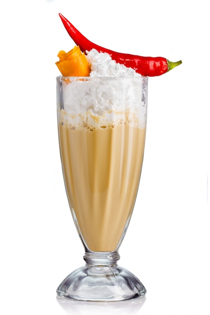 Frappe with cream and spices (chilli, rind) isolated on white