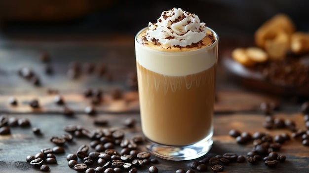 Photo frappuccino is a blended iced coffee drink often topped with whipped cream and flavored syrups