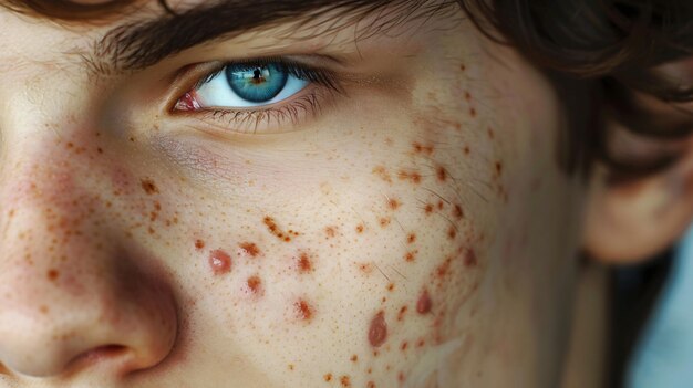 Photo the freckles of a woman are the eyes of a woman