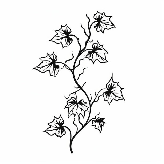 Free Black And White Ivy Leaf Line Art Deco Vector