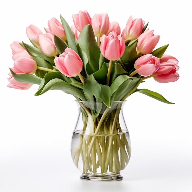 Free Bouquet of tulips Pink tulips in vase on white background