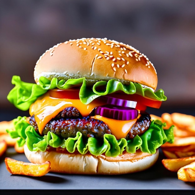 Free Burger Image Or Free photo delicious burger Ai Generate