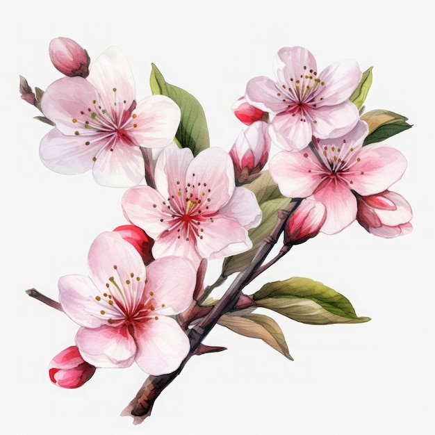 Free cherry blossom flowers water color pastel color with white background generat ai